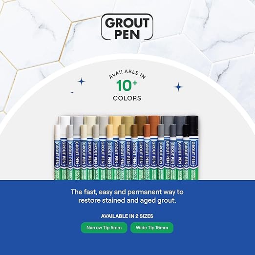Grout Pen Cream Tile Paint Marker: Waterproof Grout Paint, Tile Grout Colorant and Sealer Pen - Cream, Narrow 5mm Tip (7mL) - 3 Pack