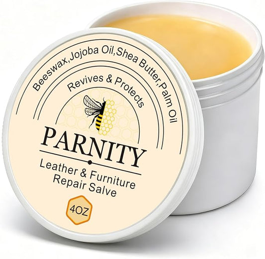 All-Natural Leather & Wood Furniture Repair Salve with Sponge 4oz | Leather Conditioner, Polisher & Restorer for Car Seats, Couches, Boots, Saddles, Hardwood Floors, Prevent Cracking or Fading