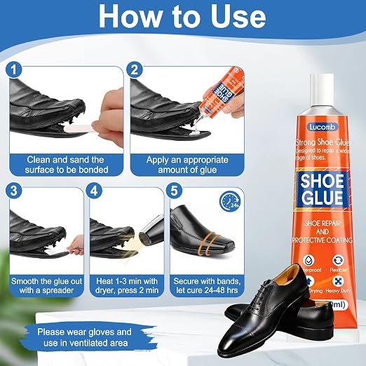 Lucomb Shoe Glue Heavy Duty- 360 ML Clear Shoe Sole Glue Repair Adhesive with Spreader Tools Set- Waterproof Super Strong Glue for Shoes Sole Repair Fixing Boots Sneakers Heels