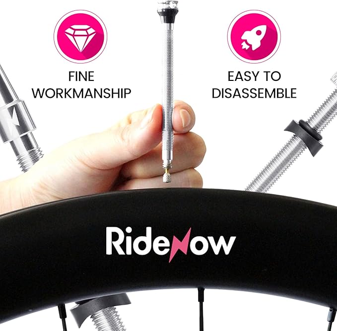 RideNow Tubeless Presta Valve Stems, 85mm Super Light 7075 Aluminum Alloy Presta Tubeless Valve Stem Kit with Valve Core Remover Tool and Valve Stem Caps, Multiple Color and Size Options(Pair), Silver