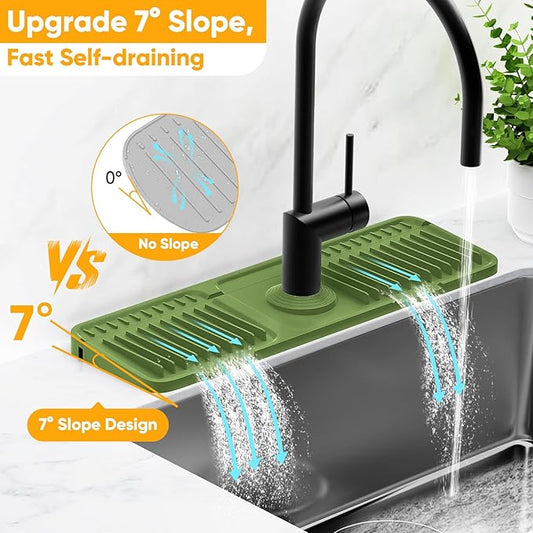 17.7'' Faucet Mat for Kitchen Sink Splash Guard[7° Slope Fast Self-draining][Snap Lock Fit] Folding Kitchen Sink Faucet Mat Splash Guard Kitchen Sink Area Water Splash Guard Behind Faucet Draining Mat