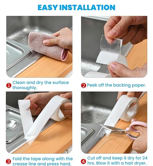 Caulk Tape 2 Rolls Self Adhesive Waterproof White Sink Caulking Sealant Tape, Bathroom Caulk Strip for Bathtub, Toilet, Countertop, Sink, Shower, Backsplash (White,1.5" x10.5Ft)