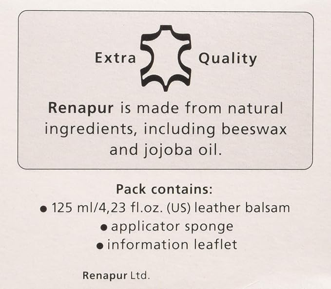 Renapur Leather Balm - Natural Leather Conditioner & Restorer - Non-Sticky Waterproofing Protector for Couches, Car Seats, Boots, and Bags - 4.23 Fl Oz (125ml)