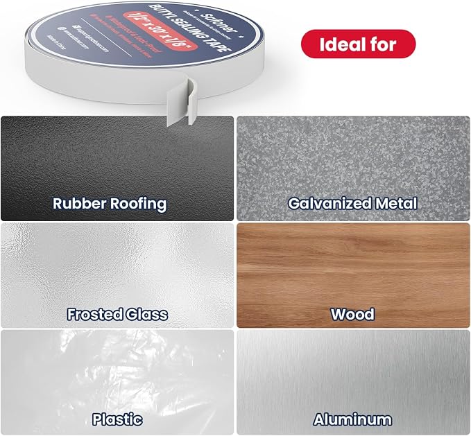 Safoner White Double Sided Butyl Seal Tape– 1/2" Widthx 30' Lengthx 1/8" Thickness– Leak-Proof and Waterproof Sealant for RV Roof Repair, Windows, Vents, and Pipes