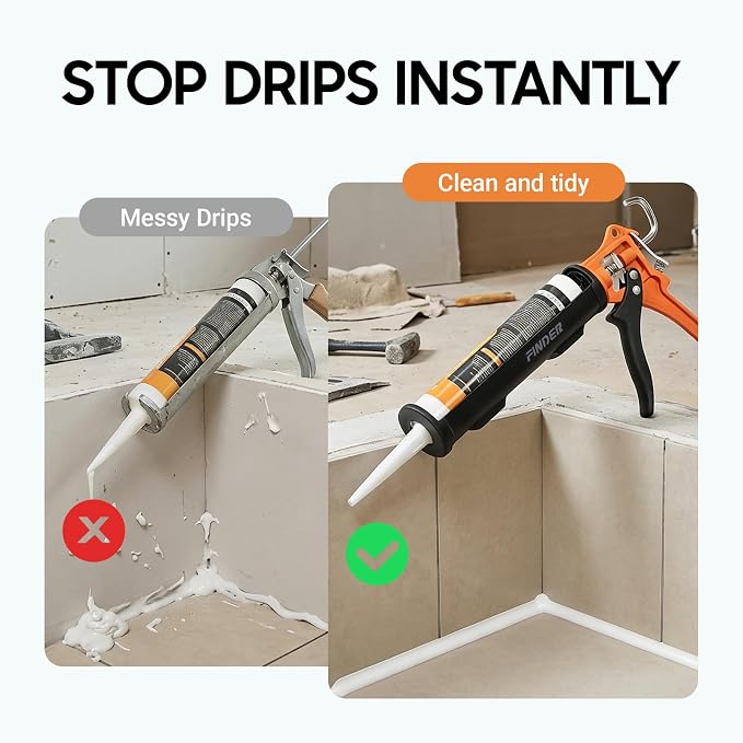 Finder 10 oz Caulking Gun, Standard Manual Caulk Gun for Silicone Sealant, Acrylic and Latex Cartridges, 360° Rotating Barrel, Smooth Pressure Control, 7.8 mm Push Rod, Hanging Hook, Gun Only