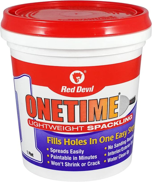 Red Devil 0548 ONETIME Lightweight Spackle Wall Repair, Spackling for Holes Drywall, 1 Pint, White, Made in USA