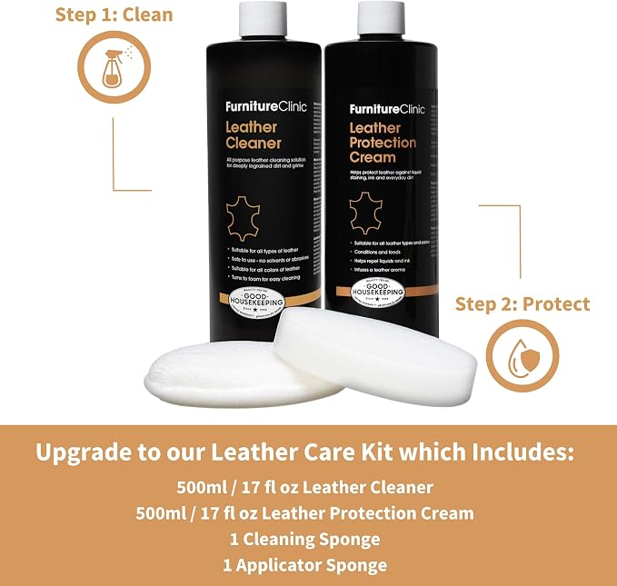 Furniture Clinic Leather Protection Cream | 2-in-1 Leather Conditioner & Waterproofing Protector for Furniture, Shoes, Car Seats & More | Prevent Stains While Nourishing | 8.5oz/ 250ml