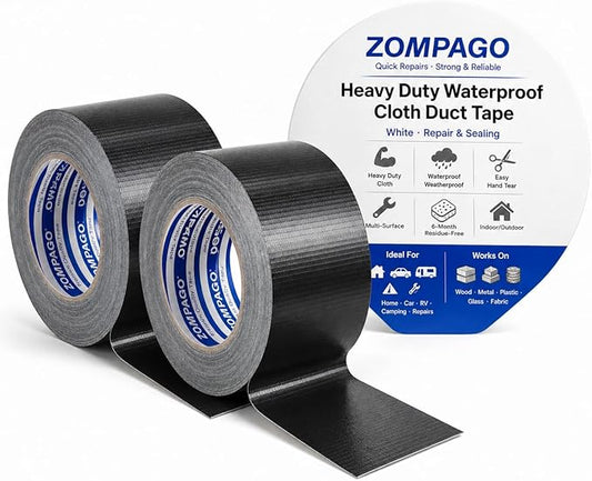 ZOMPAGO Strong Adhesive Cloth Weather Stripping Tape for Sliding Windows and Door Frames - 2Roll,1.8inx33FT,Black,Seal Strip for Soundproofing,Dustproof, Waterproof,and Windproof-Durable
