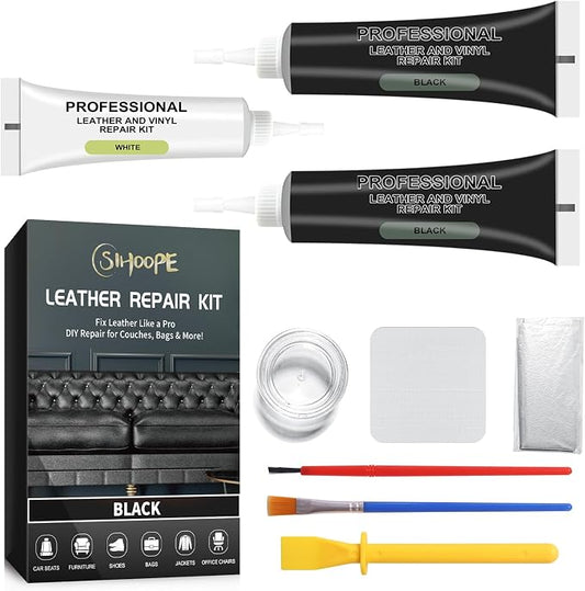 Car Leather Repair Kit for Furniture, Vinyl Repair Kit for Car Interiors Seat, Leather Filler, Fixes Tears, Holes, Scratches and Peeling, Restores Faux, Artificial, and Genuine Leather (Black)