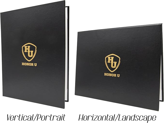 Premium Black Faux Leather Document Cover 8x6 Small Size | Tent-Style Opening, Non-Padded, Custom Metallic Foil Printing | Ideal for Diplomas, Awards, Certificates with Professional Finish