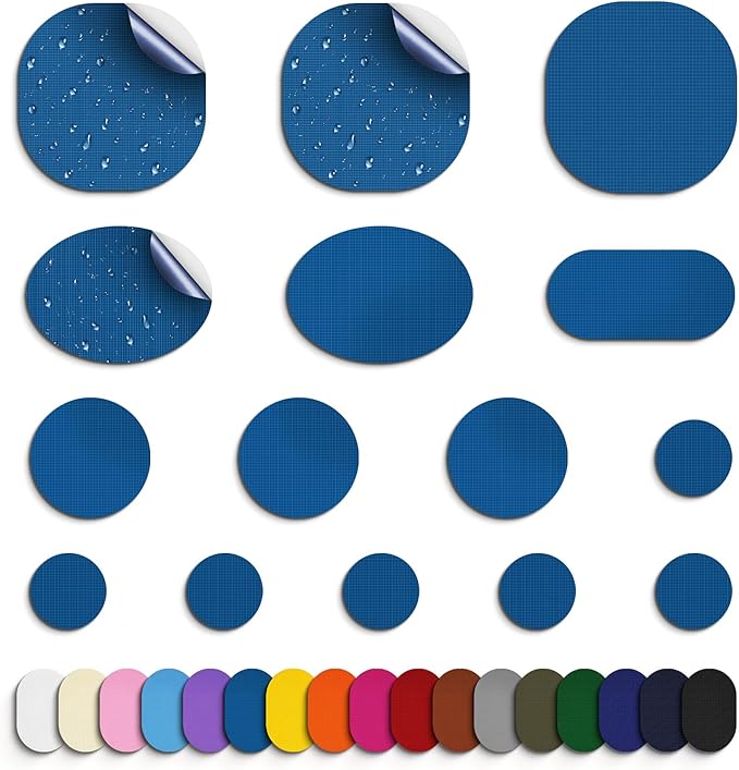 Self-Adhesive Nylon Patches Tent Repair Kit – Outdoor Gear Tenacious Repair Tape, Waterproof Fabric Patches for Clothes, Tent, Down Jacket, Backpack (45pcs, Sky Blue
