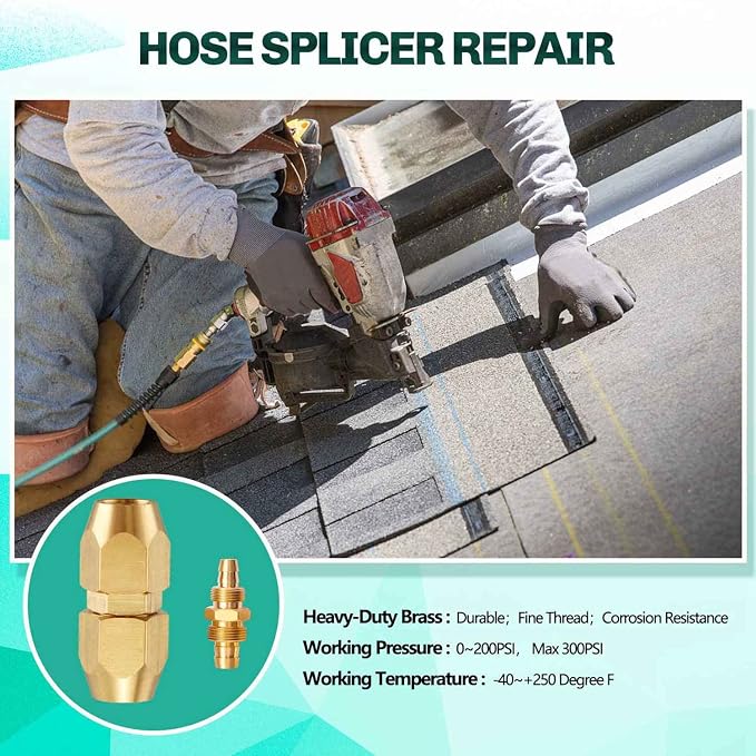4 Pack Soild Brass HPT Air Reusable Hose Splicer Repair Kit,Air Hose Fitting for 1/4-Inch ID Hose