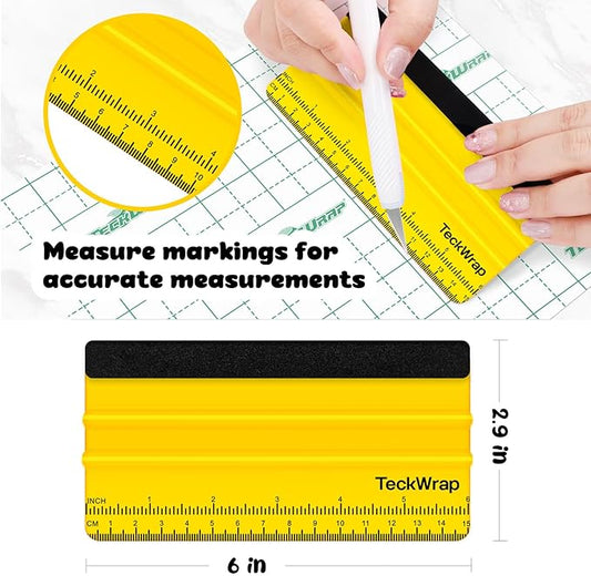 TECKWRAP 2 PCS Professional Plastic Felt Squeegee for Vinyl Decals, Inkjet Vinyl Sticker Paper, and Wallpaper - 6"x2.9"Decal Squeegee Tool, Scratch-Free Application (Yellow)