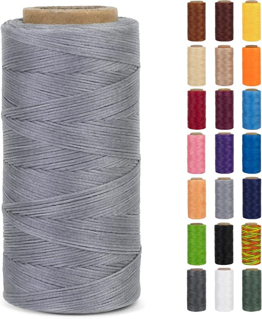 0.8mm Waxed Thread for Leather Sewing, 284 Yards, 150D Flat Wax String, Waxed Cord for Bracelet Making, Bookbinding, Shoe Repairing, Leather Projects, DIY Crafts (Light Gray)
