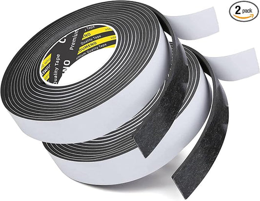 Single-Sided Adhesive EVA Foam Tape 2 Pack 1in x 10FT,Black Foam Weather Stripping,Door Seal & Window Insulation Tape,Waterproof Sound Proof Seal Strip for Doors,Garage Door & Gap Sealing