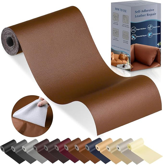 YAFLC Leather Repair Patch for Furniture, 4" x 63" Self Adhesive Leather Repair Kit Vinyl Repair Tape for Car Seat Sofa Jackets Couches Chair Caramel Brown