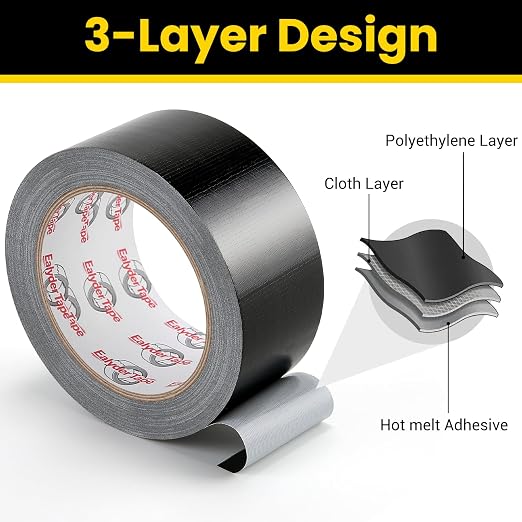 Professional Heavy-Duty Duct Tape 2 Inches x 30 Yards, 3 Pack Waterproof Cloth Gaffer Tape for Indoor/Outdoor Use, Repairs, Bundling, Sealing & DIY, Black