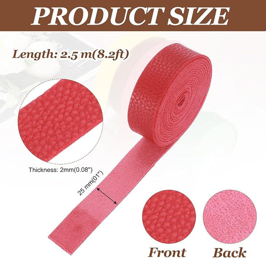 MECCANIXITY Faux Leather Strap, 1" Width x 98" Long Grained Leather Belt Strip Trim Roll for DIY Craft Projects, Pet Collars, Traction Ropes, Bag Straps, Hobby Workshop (Red)