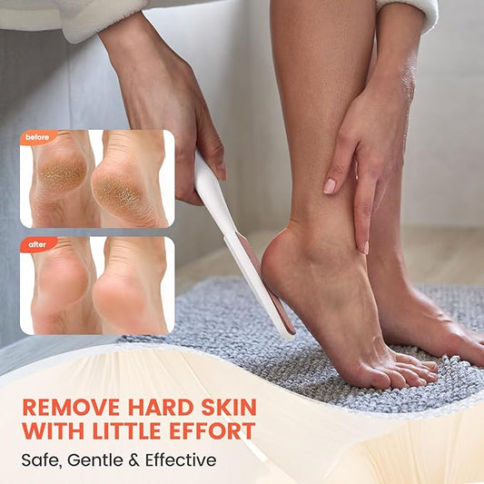 BEZOX Long Handle Glass Foot File Callus Remover, Foot Scrubber for Dead Skin, Cracked Heel Foot Scraper, Smooth Foot Pumice Scrub, Smooths and Softens Rough Skin Instantly - White