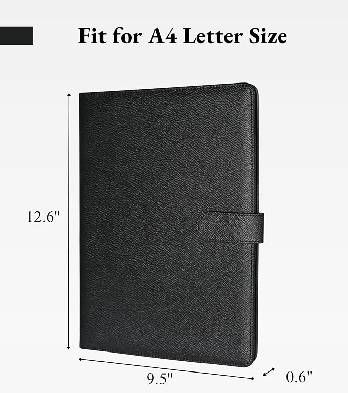 Zreal Padfolio Portfolio Binder with Clipboard & Card Holder, Faux Leather File Folder, Folio Resume Paper Organizer for A4 Letter Size Document, Legal Pad Holder for Women Man (Black)