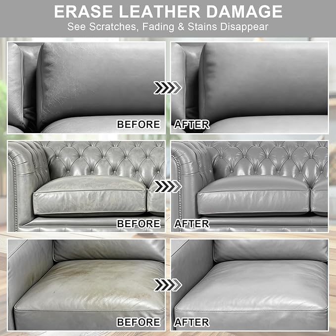 STARTSO WORLD Gray Leather Recoloring Balm, Leather Repair Kit for Furniture,Couches & Car Seats, Leather Paint, Leather Color Restorer, Leather Scratch Remover