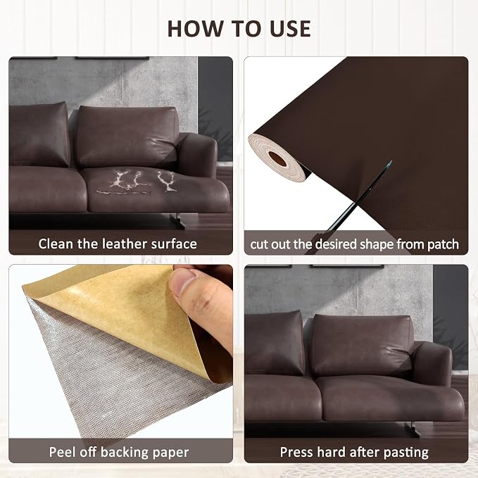 AOOTOOLINK Leather Repair Patch 17X395 Inch Self Adhesive Leather Repair, Large Leather Repair Tape for Couches, Furniture, Car Seats, Cabinets, Sofa, Handbags (Coffee, 17X395 Inch)