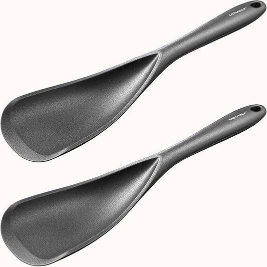 Cooking Spoon for Nonstick Cookwares, VOVOLY Silicone Spoon for Mixing, Scoop, and Scrape,Seamless Design, 12.6'', 2 Pack, Black