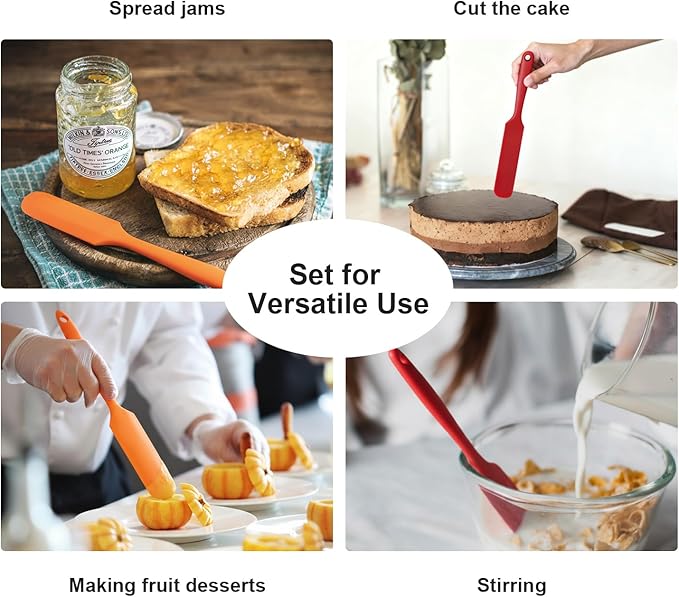 6 Pcs Silicone Jar Spatula Set, Long Handle Heat Resistant Skinny Spatulas for Jars & Bottles, Non-Stick Flexible Scrapers for Baking, Mixing, Jam, Cake Cream & Butter Spreading(6 colors）
