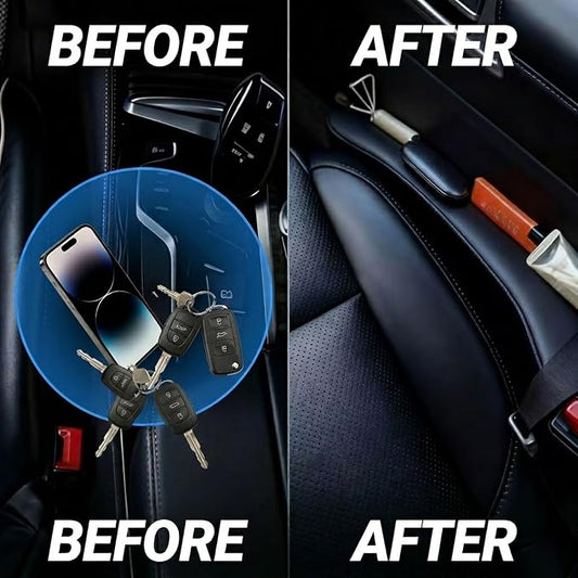 Inflatable Car Seat Gap Filler Strip - 2Pcs Leather Foldable Seat Gap Plug Blocker,Stop Dropping Items,Soft Interior Accessories for All Cars (Black)