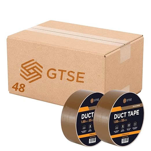 GTSE Brown Duct Tape, 2 Inches x 55 Yards (164 ft), Heavy Duty, Waterproof Repair Tape for Indoor or Outdoor Use, 48 Rolls