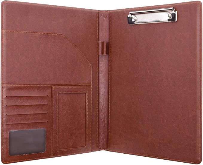 Leather Business/Resume Portfolio Organizer with Legal Pad Folder Clipboard, Interview Folder for Men/Women, Brown