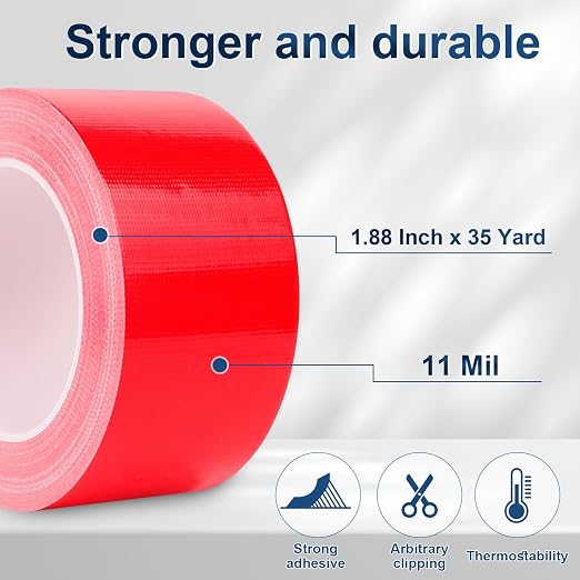 Red Duct Tape Heavy Duty, 1.88 Inch x 35 Yard Waterproof Strong Adhesive Duct Tape for Indoor Outdoor Repairs Tear by Hand, 1 Roll