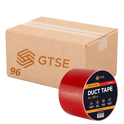 GTSE Wide Duct Tape, Red, 4 Inches x 55 Yards (164 ft), Heavy Duty, Waterproof Repair Tape for Indoor or Outdoor Use, 96 Rolls
