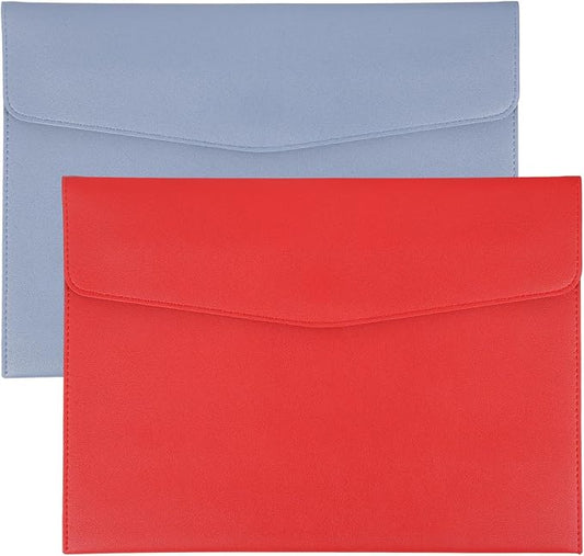PATIKIL 2Pcs PU Leather A4 File Folder, Document Holder Envelope Waterproof Napa Texture Filing Organizer Portfolio Folder Case with Magnetic Snap Closure for Home Office, Light Blue, Red
