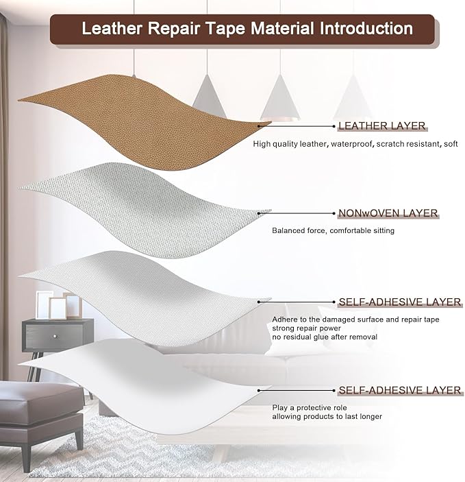 JDLUGH Sofa Leather Repair Patch Tape 8.2x11 Inch2PCS Large Self Adhesive Leather Sofa, Car Seat, Leather Furniture, Vinyl Repair Patch Kit (8.2x11 Inch, Yellowish brown2.0) Khaki
