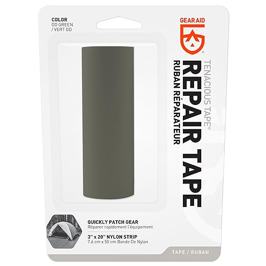 GEAR AID Tenacious Tape 3” x 20” Nylon Fabric Gear Repair Tape, Fix Holes and Rips in Puffy Jackets, Rain Gear, Tents, Sleeping Bags and Outdoor Equipment, OD Green, 1 Roll