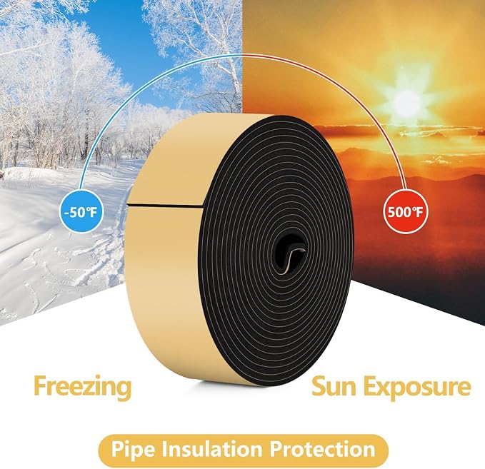 DEMEDO Pipe Insulation Tape, Pipe Wrap Insulation Foam Tape Self Adhesive, Outdoor Water Pipe Insulation Roll for HVAC, AC Line Insulation, 4 inch x 16.5 FT Heat Tape for Water Pipe, Black