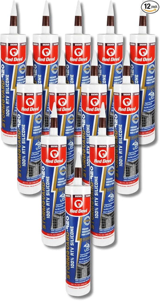 Red Devil 078040 Silicone Ultra 100% RTV Silicone Sealant, 10.1 oz., Brown, 12 Pack