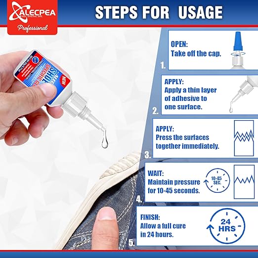 ALECPEA 20g Shoe Glue - Flexible Instant Adhesive for Sole Repair & Restoration - Waterproof Heavy Duty Sneaker Glue for Boots, Heels, Hiking Shoes, Leather & Rubber - Sets in 15 Seconds
