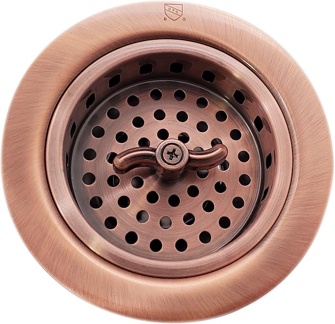 Westbrass A213-11 3-1/2" Wing Nut Twist Style Large Kitchen Sink Basket Strainer, Antique Copper