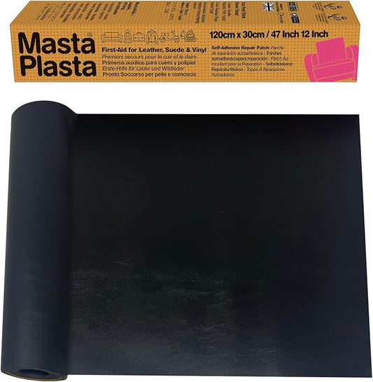MASTAPLASTA Original Leather Repair Tape - Black 120 x 30cm (47 x 12in). Upholstery-Quality. Quick and Easy Leather Repair Patch Self Adhesive for Couch, Leather Patches for Car Seats