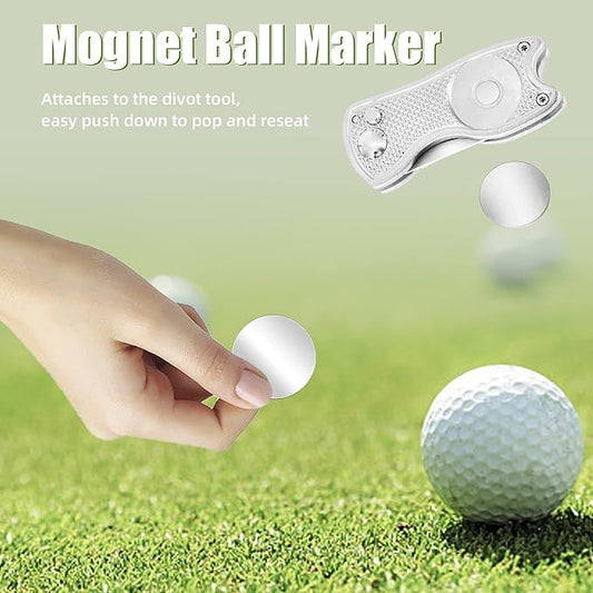 Mile High Life Golf Divot Repair Tool, All Metal Foldable Divot Tool with Pop-up Button & Magnetic Ball Marker, 2-6 Pack