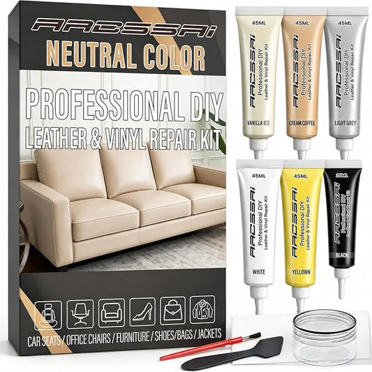 ARCSSAI ARCSSAL Neutral Color Leather & Vinyl Repair Kit – DIY Couch, Furniture & Car Seat Repair, Restores Genuine, Faux & Bonded Leather, Fix Scratches, Tears & Cracks