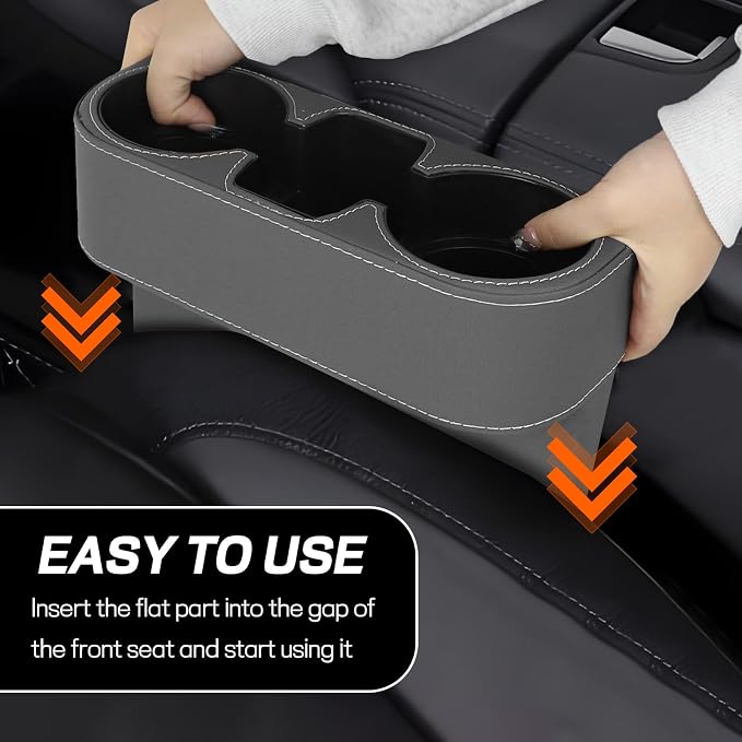 Car Cup Holder, Multifunctional Auto Drink Holder Gap Filler Storage Box, Leather Car Seat Organizer with Cup Holder, Universal Vehicle Front Seat Organizer for Bottle Phone (Gray)