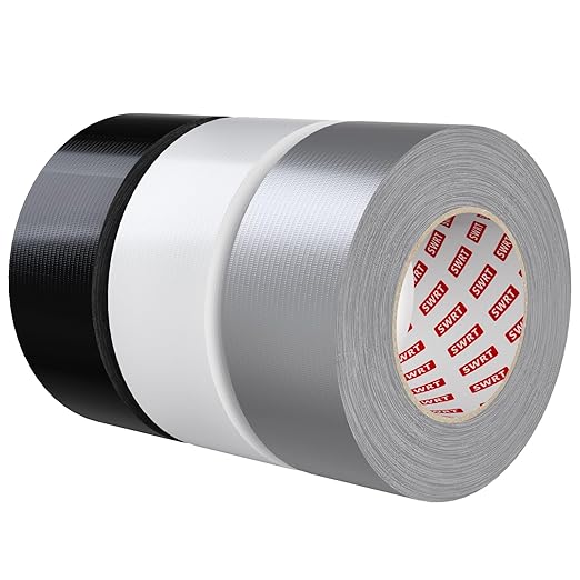 SWRT 9 Mil Duct Tape Heavy Duty, 2 in x 45 YD (Total 135 YD), 3 Pack Strong Adhesive, Residue-Free Waterproof Duct Tape for Indoor and Outdoor Sealing, Patching & Repair (Black, Silver, White)