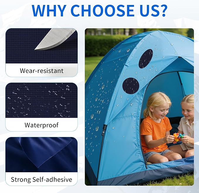 Waterproof Self-Adhesive Nylon Fabric Repair Tape - Tent Repair Kit,4pcs Fabric Patches for Jacket, Clothes, Puffer Down Jacket,Sleeping Bag, Outdoor Gear Tenacious Repairs Tape, NavyBlue
