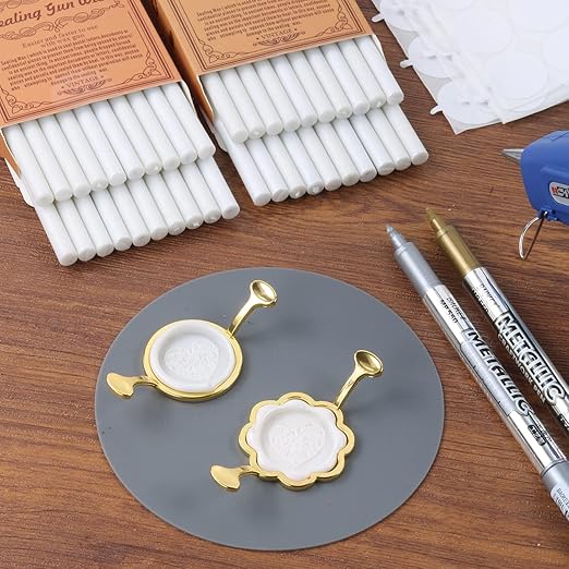 Wax Seal Kit, WASOHLING 40Pcs Pearl White Sealing Wax Sticks with Glue Gun, Wax Seal Molds, Silicone Mat, Marker Pens, Premium Kit for Wedding Invitations Envelopes Cards (Pearl White)
