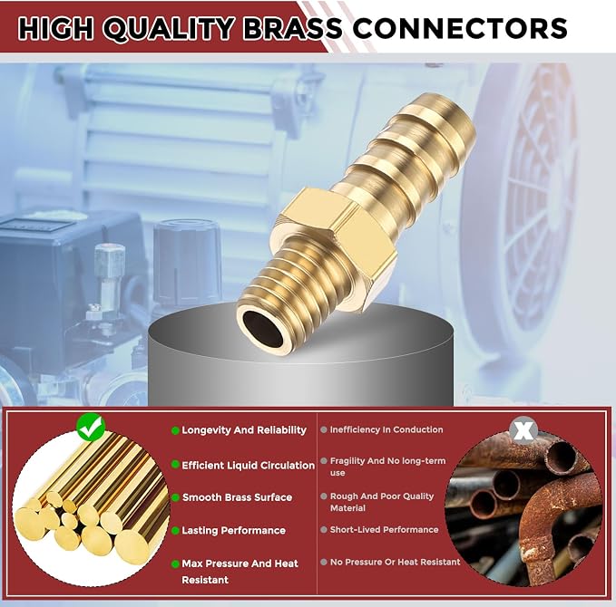 Pack of 2 Brass Hose Barb Fittings Adapter Connector 5mm Hose Barb to M5x0.8 Male Fittings for Home Machines, Massage Bathtubs, and Irrigation Systems