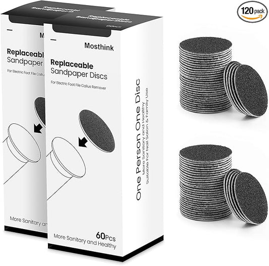 120pcs Replacement Sandpaper Refill Discs for Electric Foot File Callus Remover Tool for Men Women Dead Cracked Hard Skin (60 Grit+80 Grit)