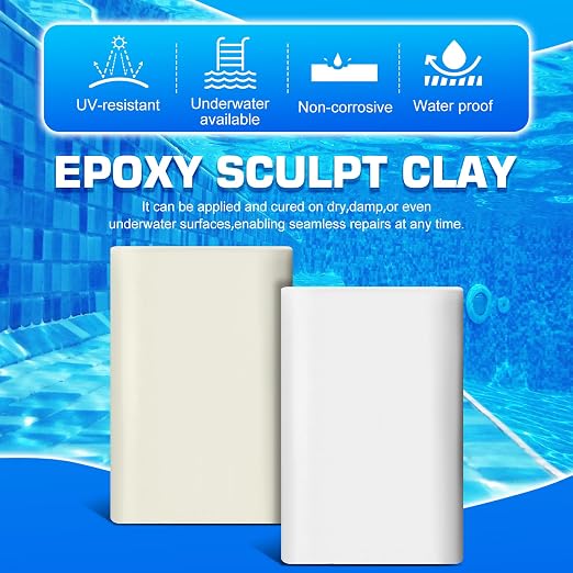 Pool Putty, 12oz Epoxy Putty, 2 Part White Underwater or Above Fast Repair, Fix Leaks, Cracks, Filling, Sculpting for Fixing Swimming Pools, Stone, Ceramic, Plastic, Metal, Wood, Glass and Acrylic